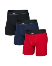 SAXX Boxershorts Essential Cotton Boxer Brief Fly rot/schwarz/dunkelblau Herren - 3 Stück